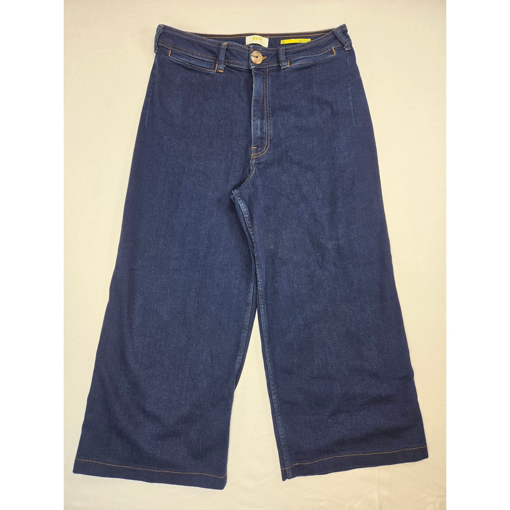 Maeve Indigo Dark Blue Denim Jean Pant Women 32 High Rise Wide Leg cropped chic